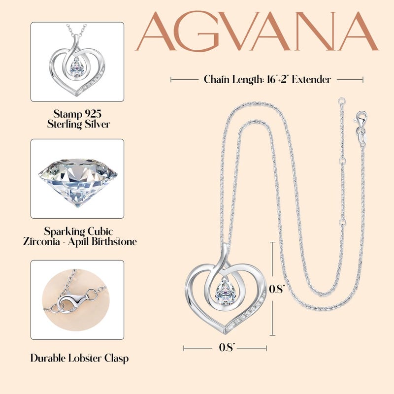 AGVANA April Birthstone Jewelry CZ Necklace for Women Sterling Silver Forever Love Infinity Heart Pendant Necklace Anniversary Birthday Gifts for Women Mom Wife Her - Image 4